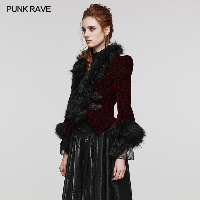 WY-1513XCF Punk Rave Gothic Coat Velvet Faux Fur Trimmed Victorian Style Jacket?-??Punk Rave Clothing