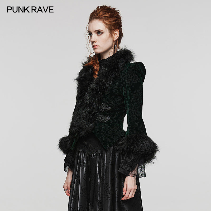 WY-1513XCF Punk Rave Gothic Coat Velvet Faux Fur Trimmed Victorian Style Jacket?-??Punk Rave Clothing