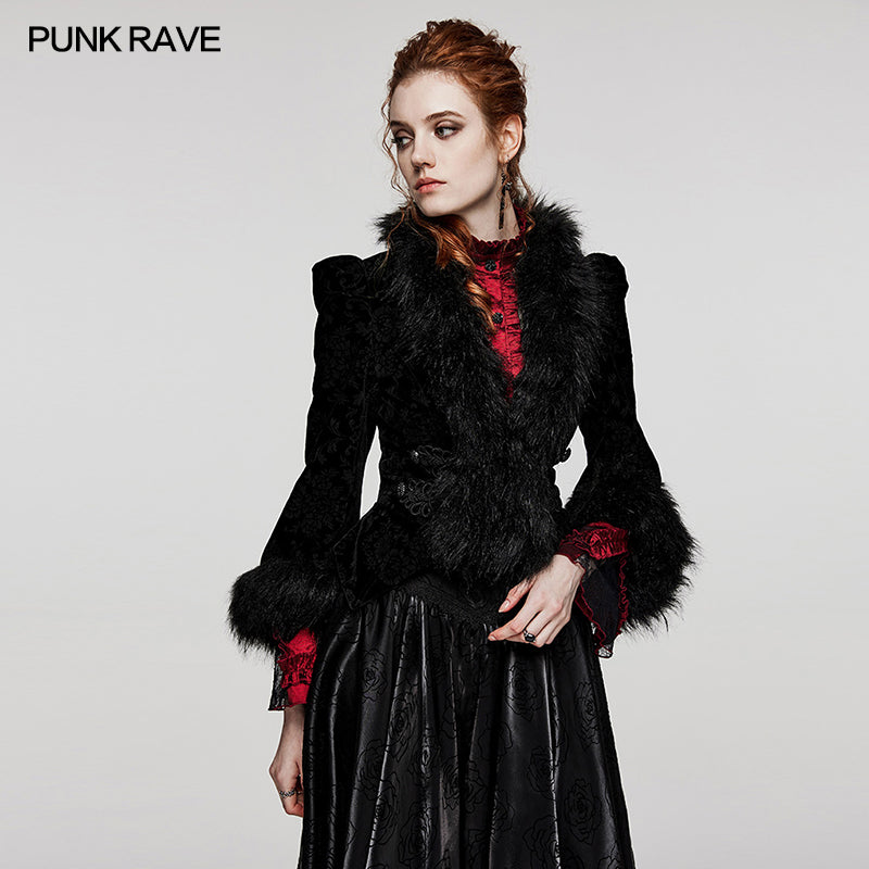 WY-1513XCF Punk Rave Gothic Coat Velvet Faux Fur Trimmed Victorian Style Jacket?-??Punk Rave Clothing