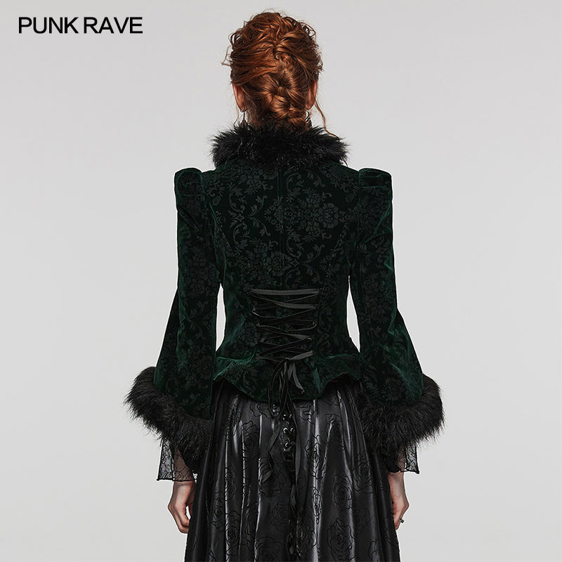 WY-1513XCF Punk Rave Gothic Coat Velvet Faux Fur Trimmed Victorian Style Jacket