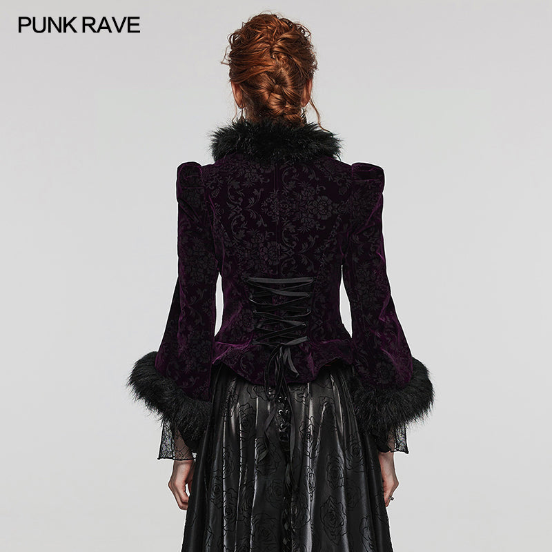 WY-1513XCF Punk Rave Gothic Coat Velvet Faux Fur Trimmed Victorian Style Jacket?-??Punk Rave Clothing