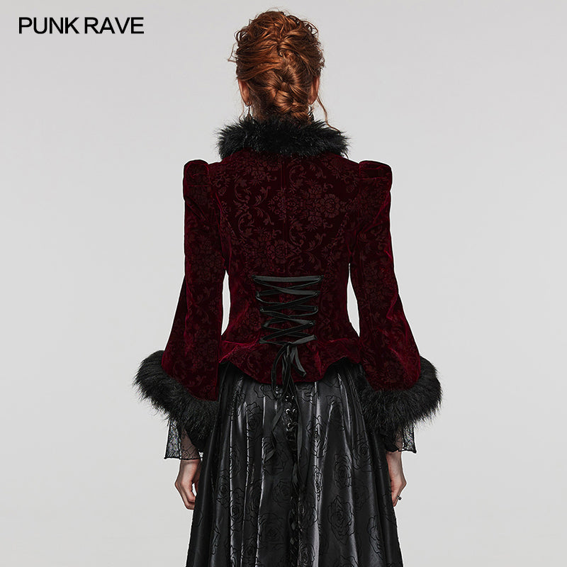 WY-1513XCF Punk Rave Gothic Coat Velvet Faux Fur Trimmed Victorian Style Jacket?-??Punk Rave Clothing