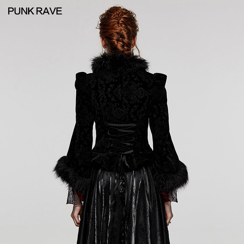 WY-1513XCF Punk Rave Gothic Coat Velvet Faux Fur Trimmed Victorian Style Jacket?-??Punk Rave Clothing