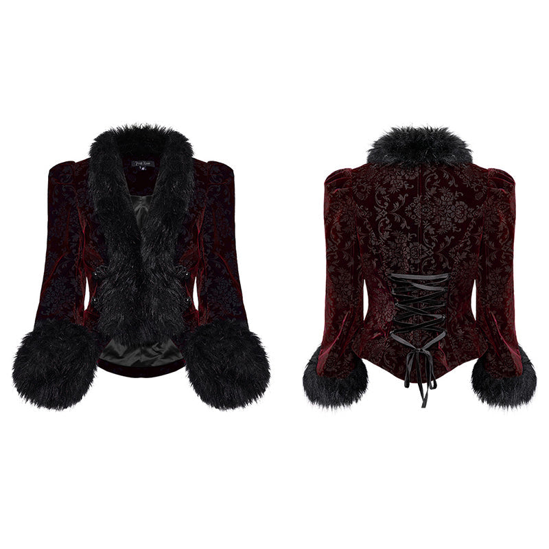 WY-1513XCF Punk Rave Gothic Coat Velvet Faux Fur Trimmed Victorian Style Jacket?-??Punk Rave Clothing