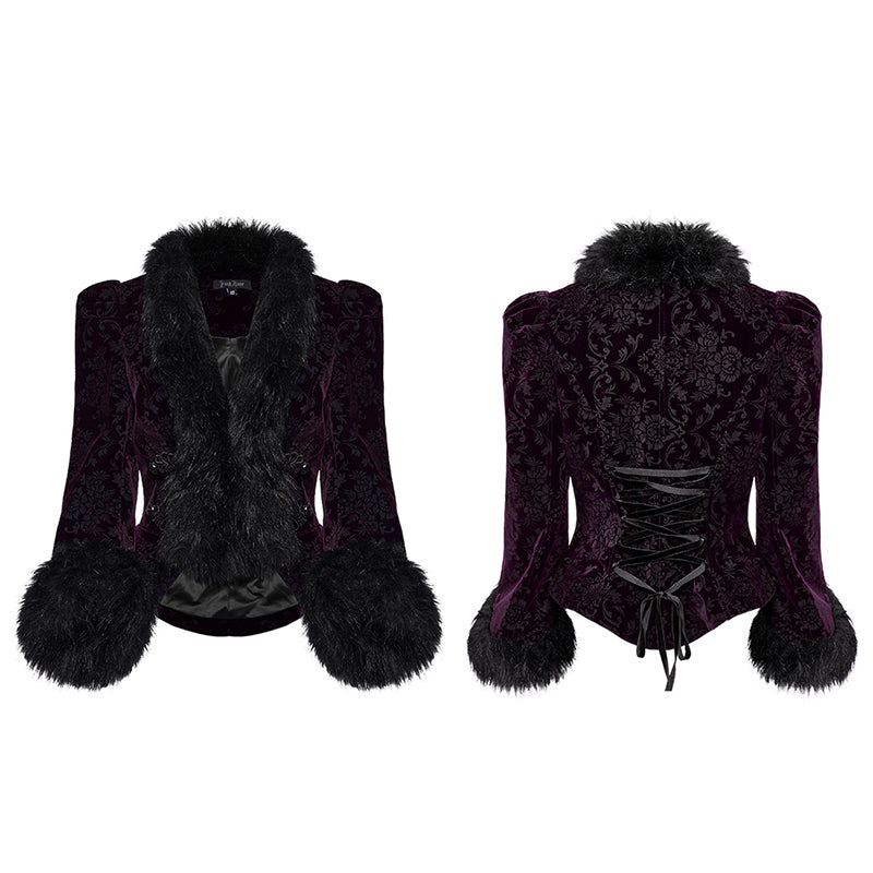 WY-1513XCF Punk Rave Gothic Coat Velvet Faux Fur Trimmed Victorian Style Jacket?-??Punk Rave Clothing