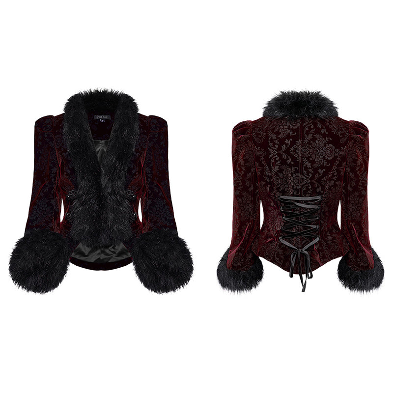 WY-1513XCF Punk Rave Gothic Coat Velvet Faux Fur Trimmed Victorian Style Jacket