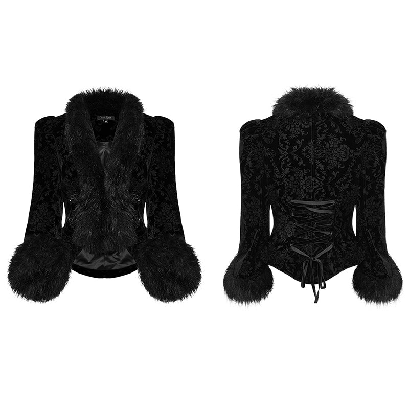 WY-1513XCF Punk Rave Gothic Coat Velvet Faux Fur Trimmed Victorian Style Jacket?-??Punk Rave Clothing