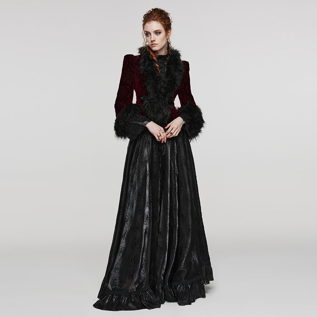 WY-1513XCF Punk Rave Gothic Coat Velvet Faux Fur Trimmed Victorian Style Jacket?-??Punk Rave Clothing