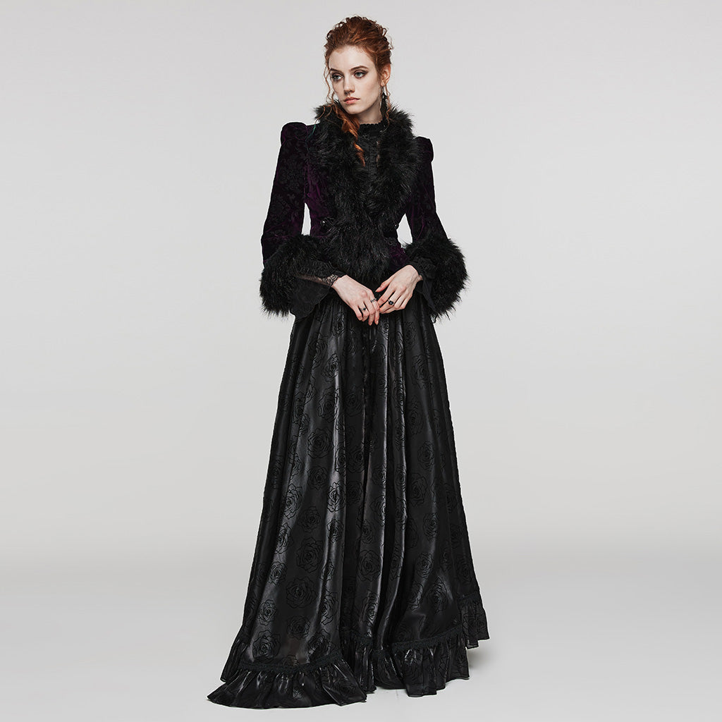 WY-1513XCF Punk Rave Gothic Coat Velvet Faux Fur Trimmed Victorian Style Jacket?-??Punk Rave Clothing