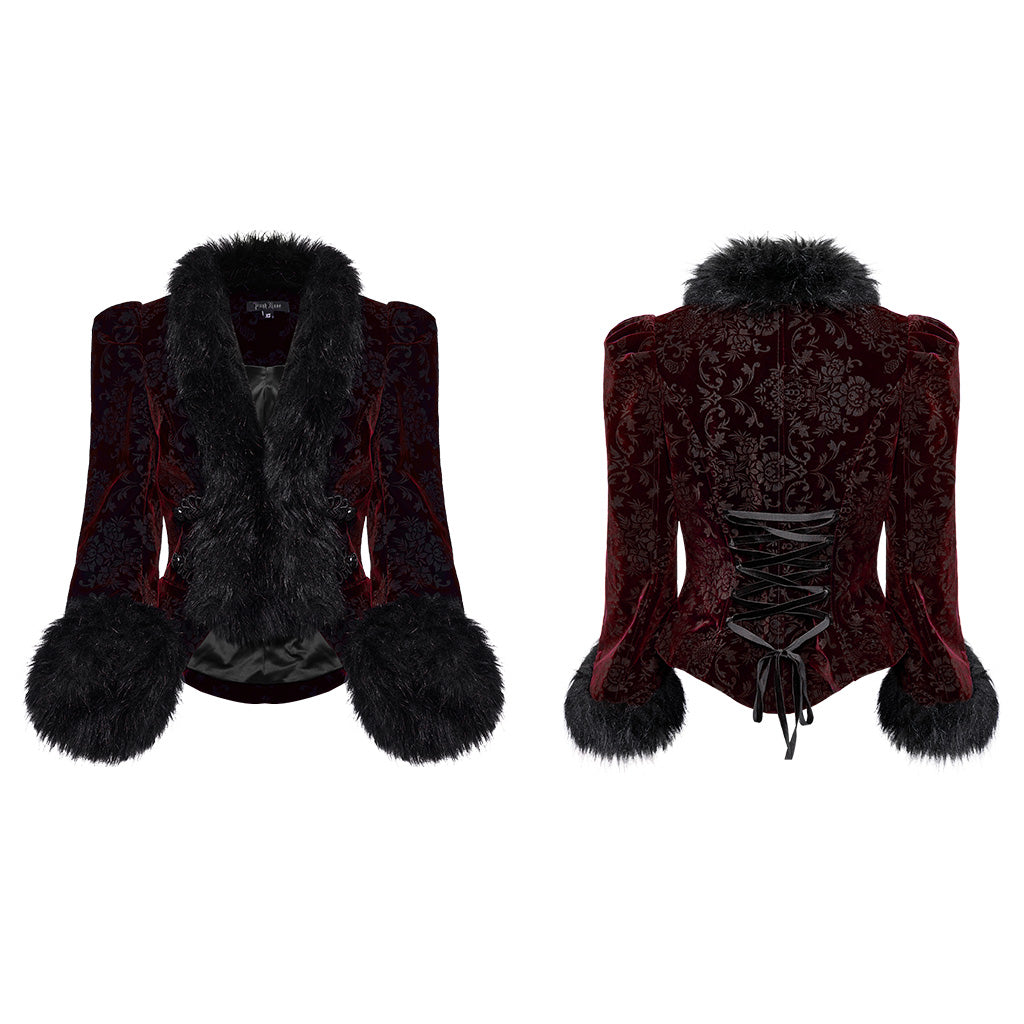 WY-1513XCF Punk Rave Gothic Coat Velvet Faux Fur Trimmed Victorian Style Jacket