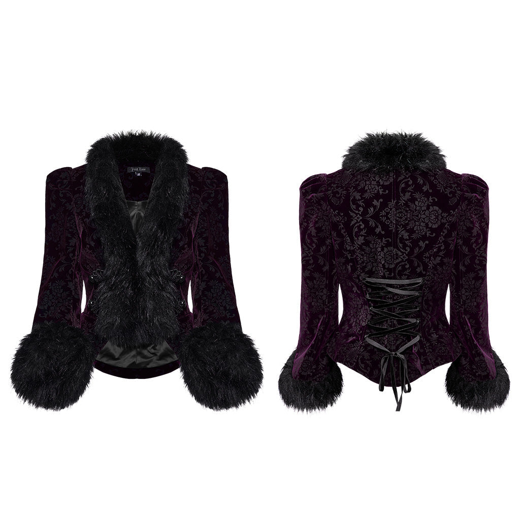 WY-1513XCF Punk Rave Gothic Coat Velvet Faux Fur Trimmed Victorian Style Jacket?-??Punk Rave Clothing