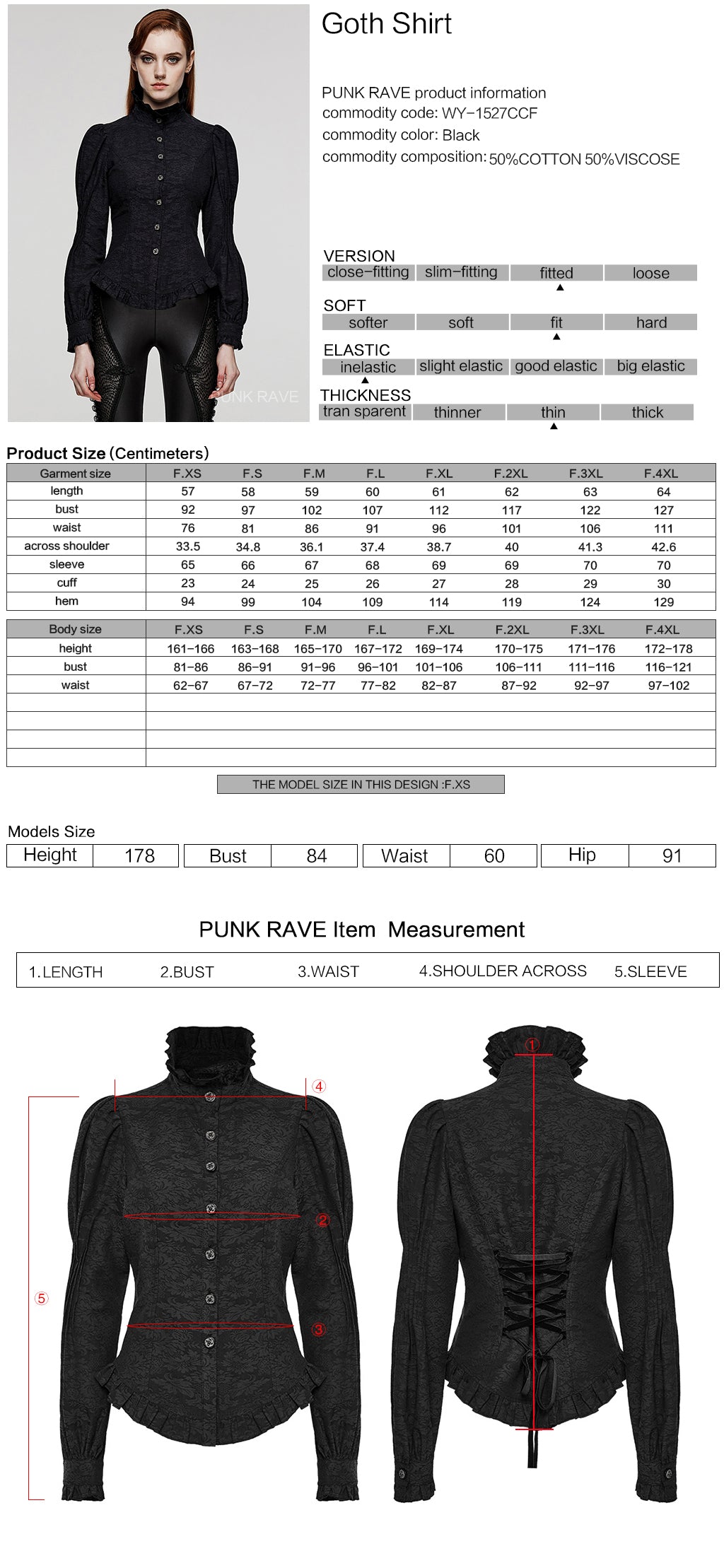WY-1527CCF Punk Rave Gothic Shirt Victorian Style black Button-Up Blouse?-??Punk Rave Clothing