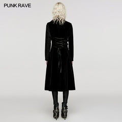 WY-1530XCF Punk Rave Gothic Coat black Velvet Asymmetrical Long Trench Jacket