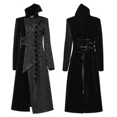 WY-1530XCF Punk Rave Gothic Coat black Velvet Asymmetrical Long Trench Jacket