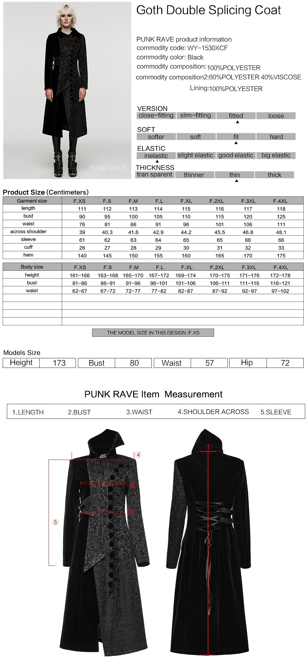 WY-1530XCF Punk Rave Gothic Coat black Velvet Asymmetrical Long Trench Jacket?-??Punk Rave Clothing