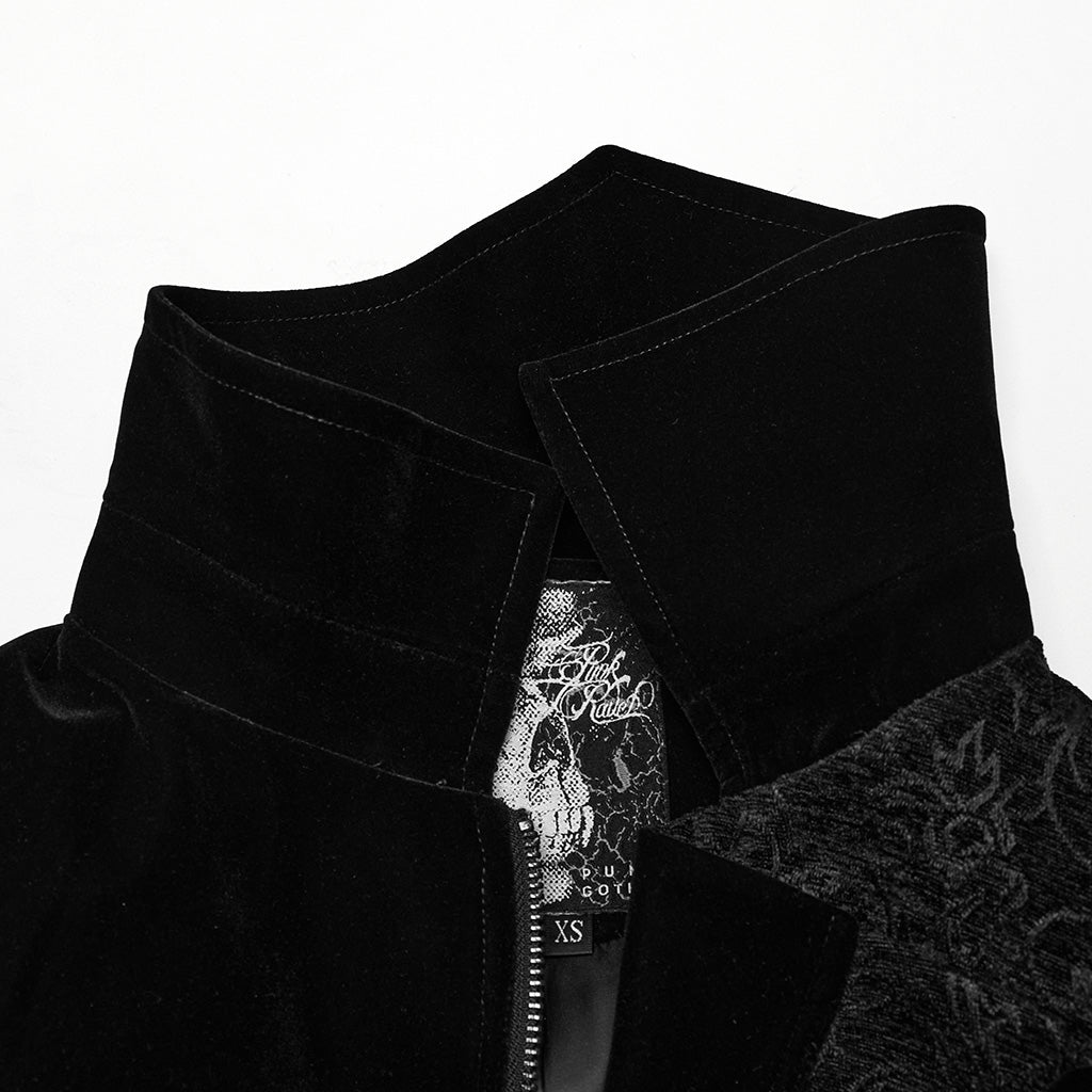 WY-1530XCF Punk Rave Gothic Coat black Velvet Asymmetrical Long Trench Jacket?-??Punk Rave Clothing