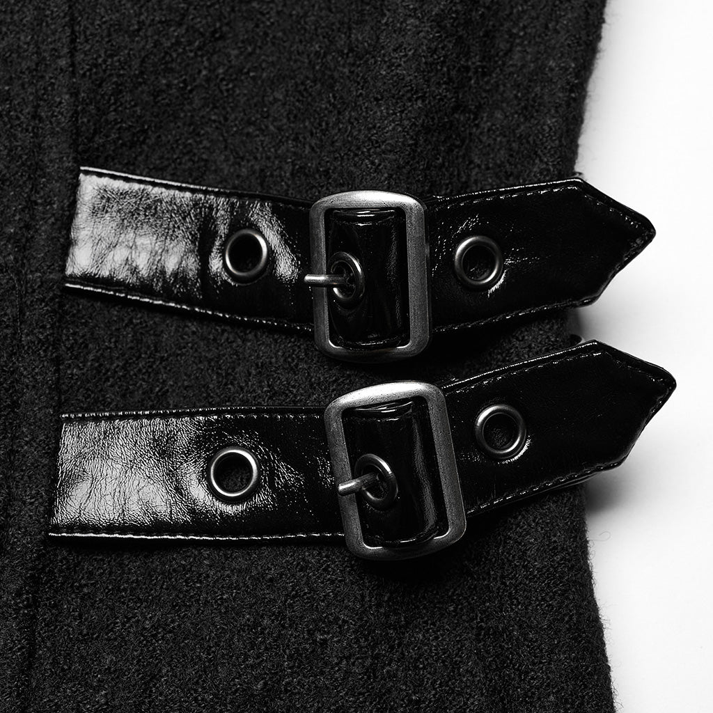 WY-1532ECF Punk Rave Gothic Coat Asymmetrical black Leather Panel Long Trench?-??Punk Rave Clothing