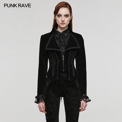 WY-1535DQF Punk Rave Gothic Jacket Velvet Victorian Cropped Blazer with Lace Details