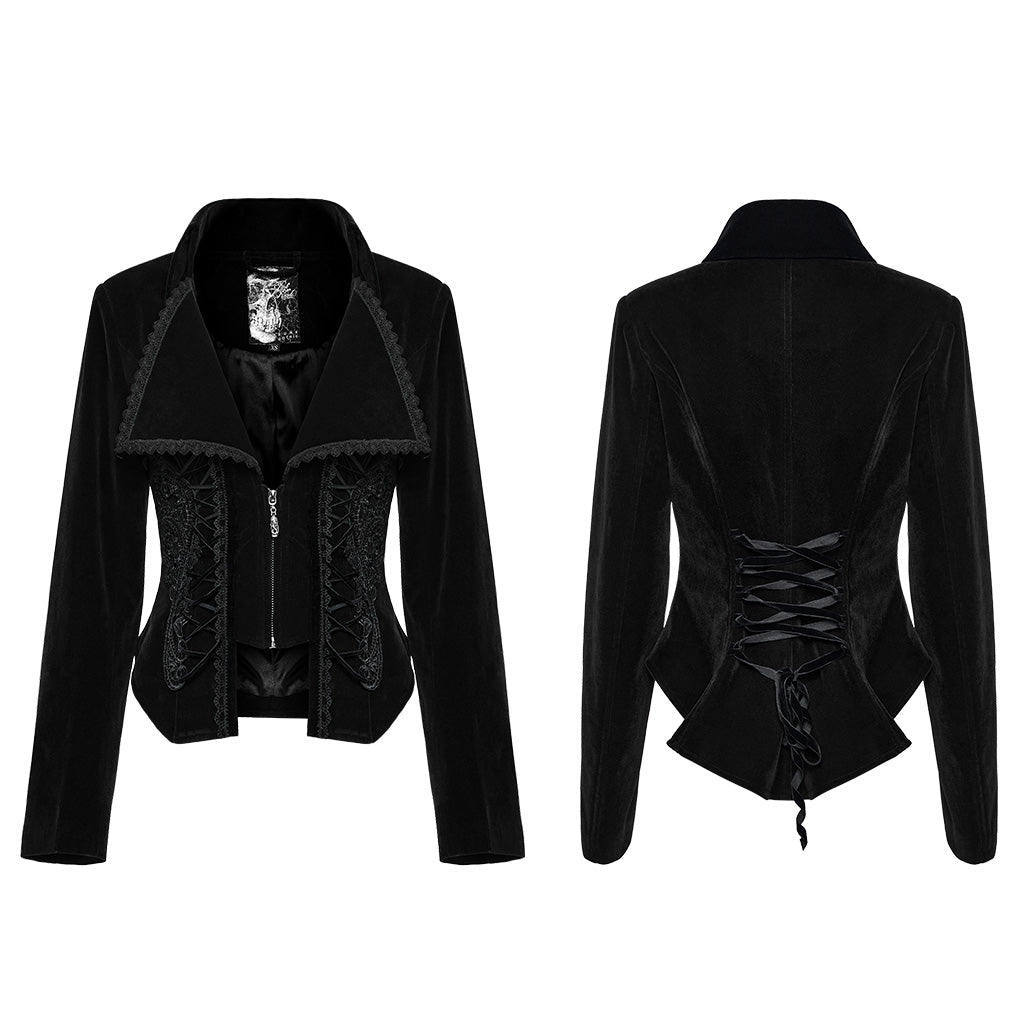 WY-1535DQF Punk Rave Gothic Jacket Velvet Victorian Cropped Blazer with Lace Details