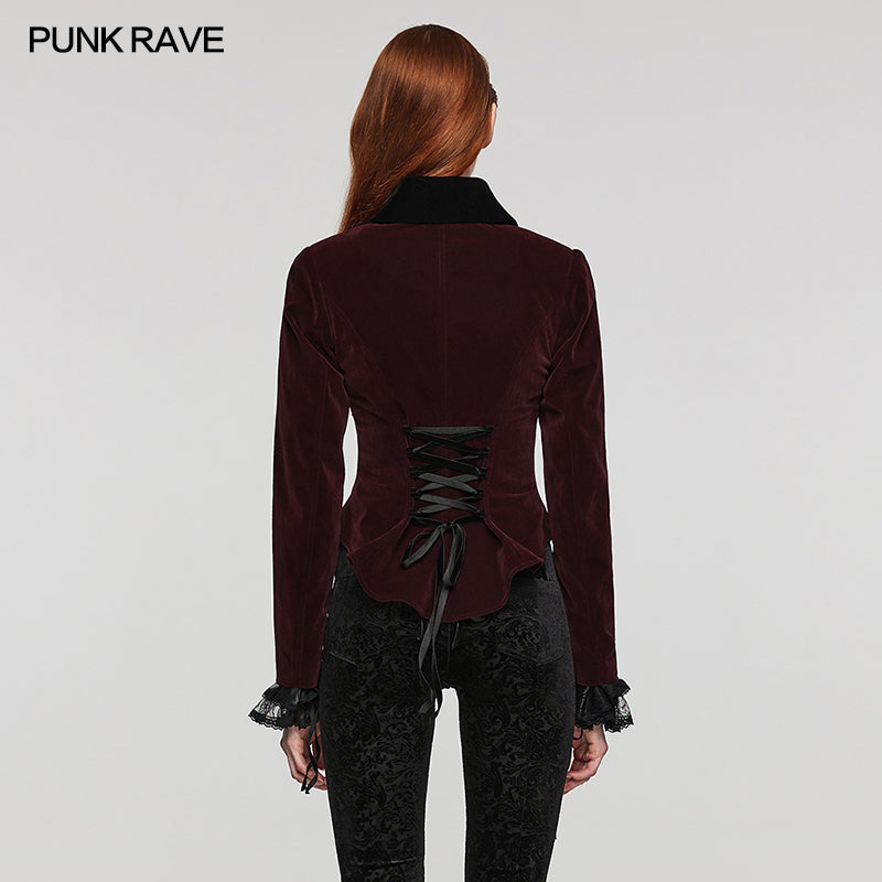 WY-1535DQF Punk Rave Gothic Jacket Velvet Victorian Cropped Blazer with Lace Details