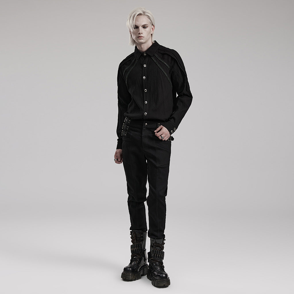 WY-1548CCM Mens Gothic Shirt Button-Up black Long Sleeve Cotton Fashion