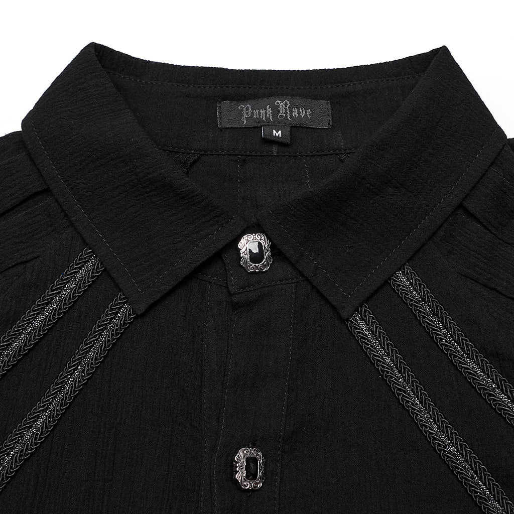 WY-1548CCM Mens Gothic Shirt Button-Up black Long Sleeve Cotton Fashion