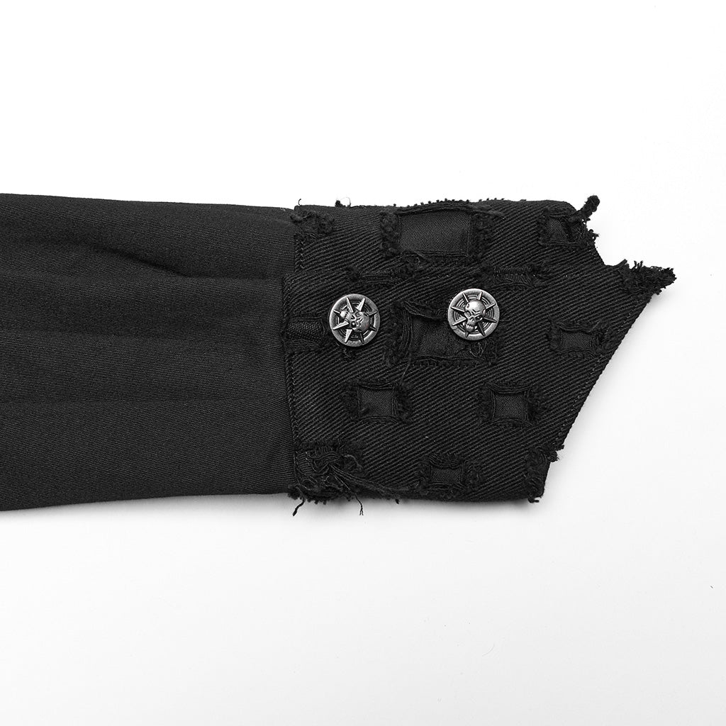 WY-1552CCM Gothic Punk Studded Long Sleeve Shirt with Button Embellishments?-??Punk Rave Clothing