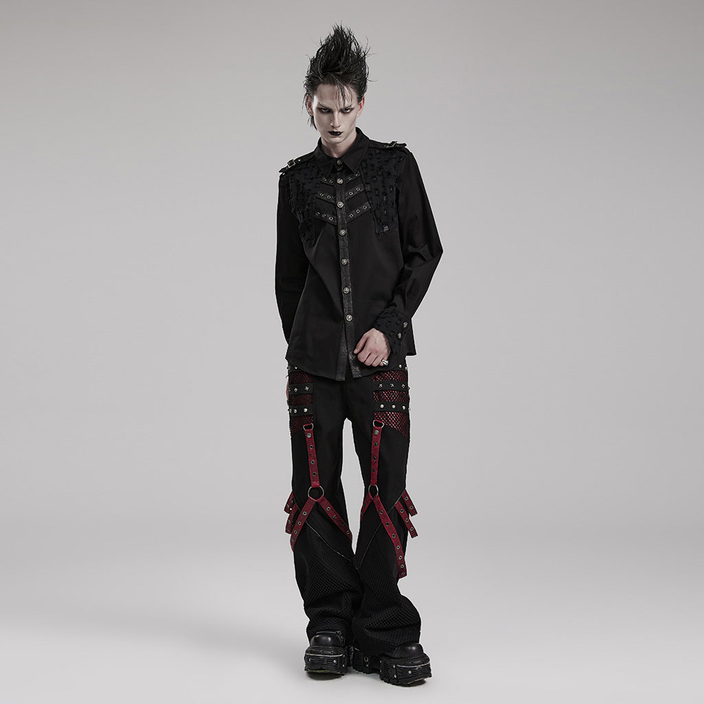 WY-1552CCM Gothic Punk Studded Long Sleeve Shirt with Button Embellishments?-??Punk Rave Clothing