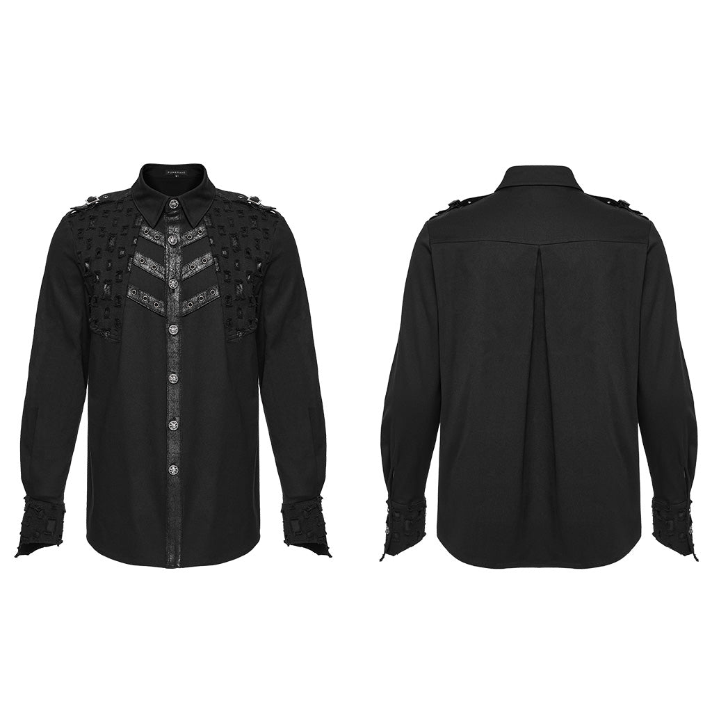 WY-1552CCM Gothic Punk Studded Long Sleeve Shirt with Button Embellishments?-??Punk Rave Clothing