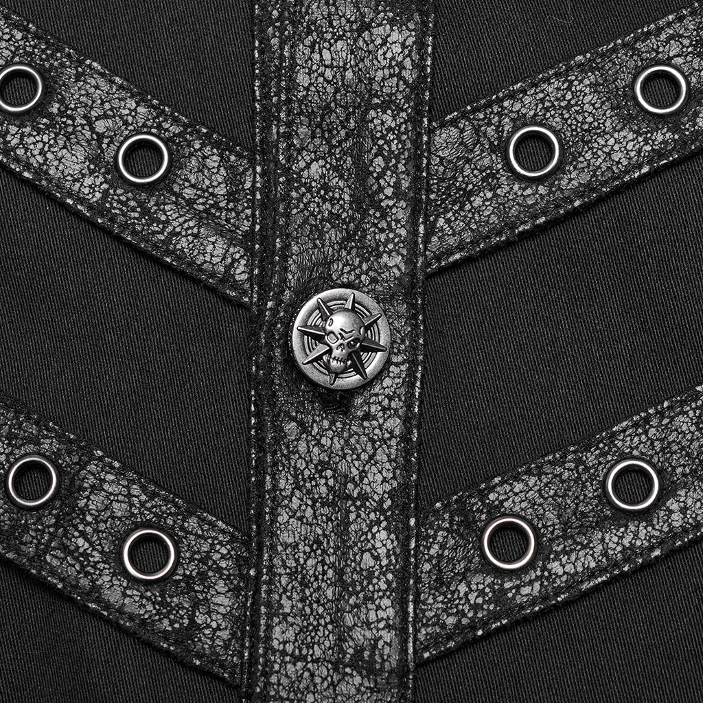 WY-1552CCM Gothic Punk Studded Long Sleeve Shirt with Button Embellishments?-??Punk Rave Clothing