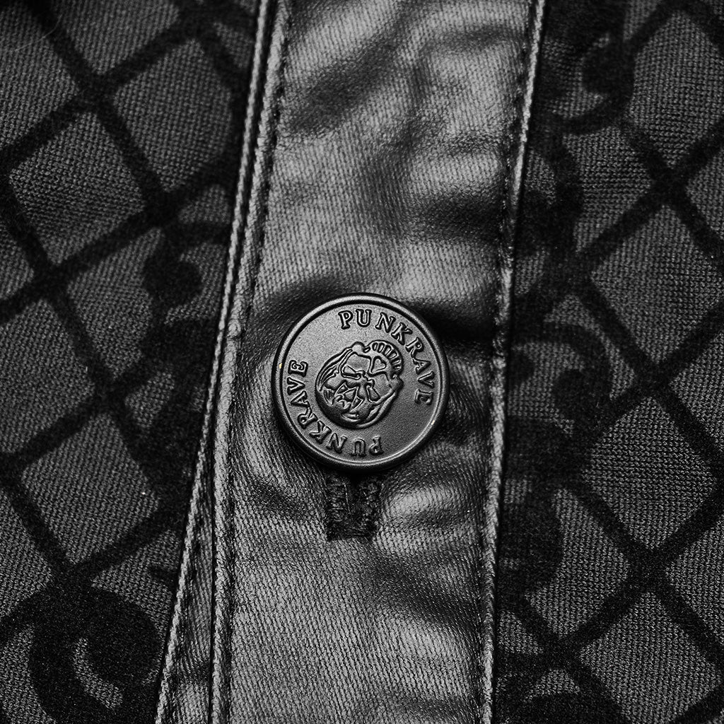 WY-1554CCM Punk Rave Gothic Shirt Velvet Jacquard Button-Up with Leather Trim?-??Punk Rave Clothing
