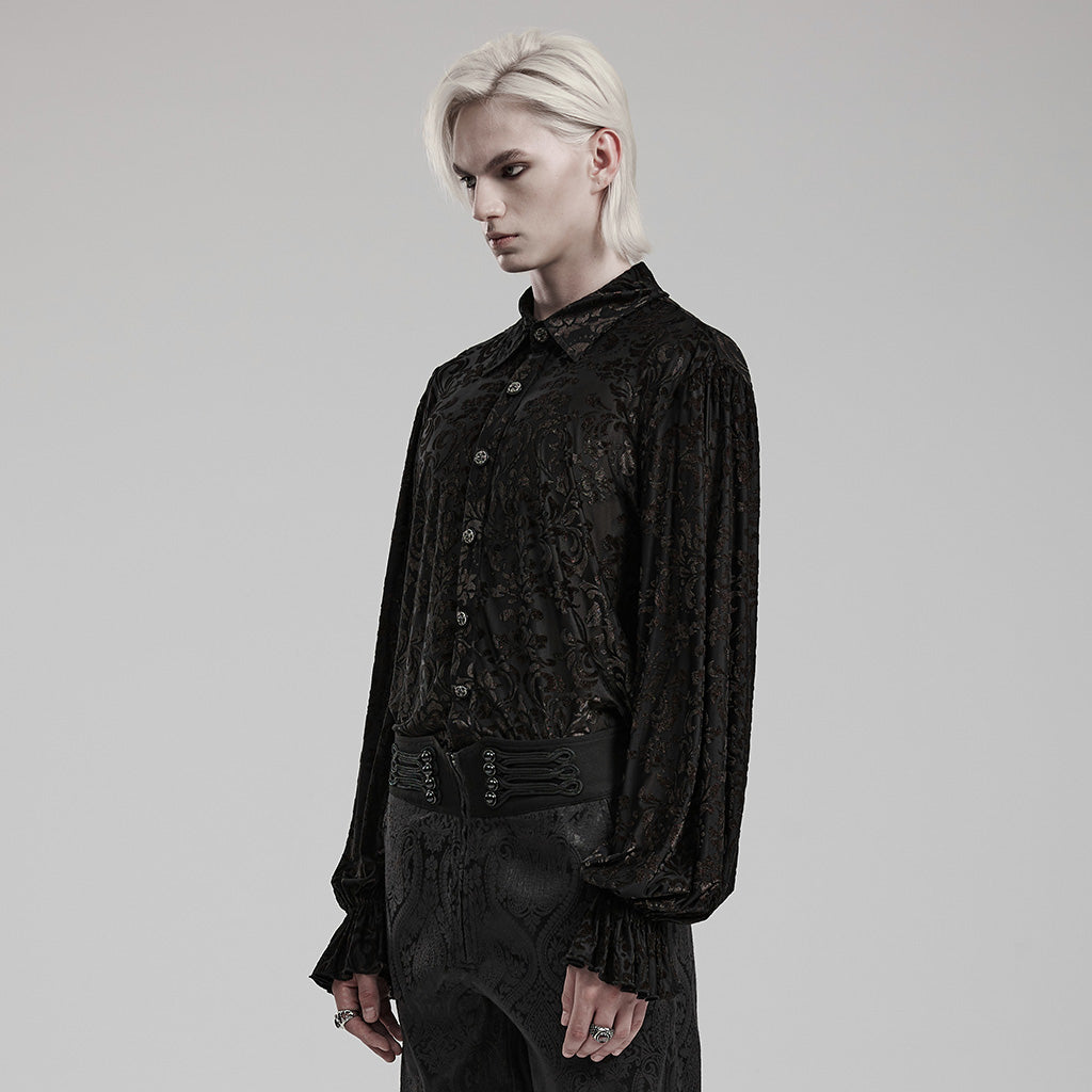 WY-1558CCM Gothic Dark Gold Brocade Long Sleeve Shirt?-??Punk Rave Clothing