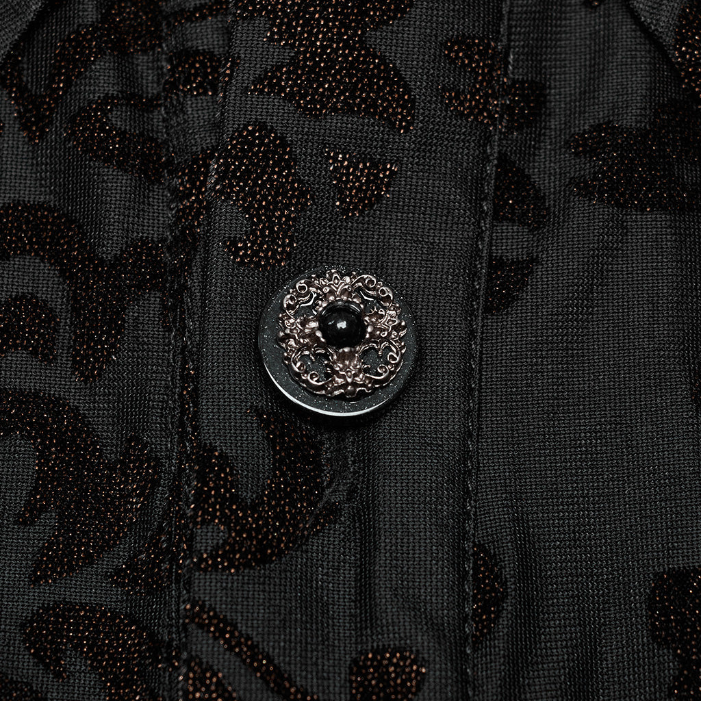 WY-1558CCM Gothic Dark Gold Brocade Long Sleeve Shirt?-??Punk Rave Clothing