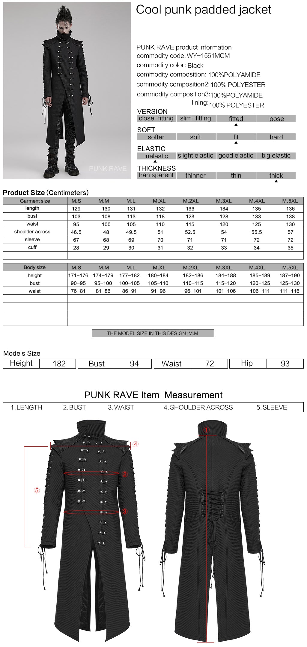 WY-1561MCM Punk Rave Gothic Military Coat Long black Steampunk Jacket?-??Punk Rave Clothing