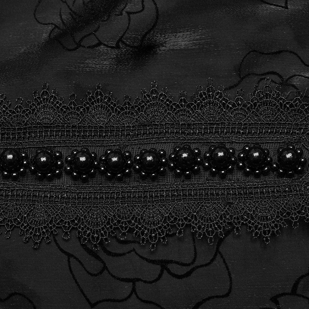 WY-1563CCF Punk Rave Gothic Shirt black Satin High Neck Blouse with Floral Jacquard?-??Punk Rave Clothing