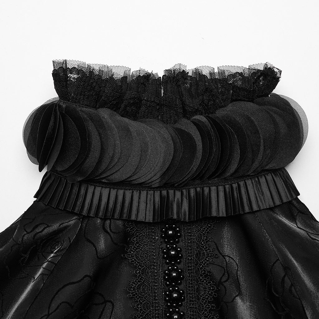 WY-1563CCF Punk Rave Gothic Shirt black Satin High Neck Blouse with Floral Jacquard?-??Punk Rave Clothing