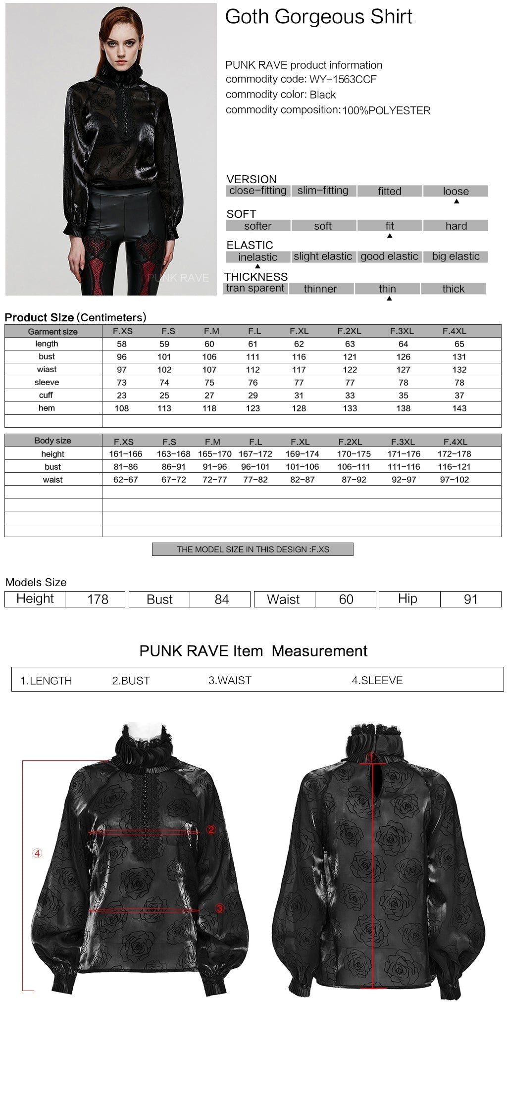 WY-1563CCF Punk Rave Gothic Shirt black Satin High Neck Blouse with Floral Jacquard?-??Punk Rave Clothing