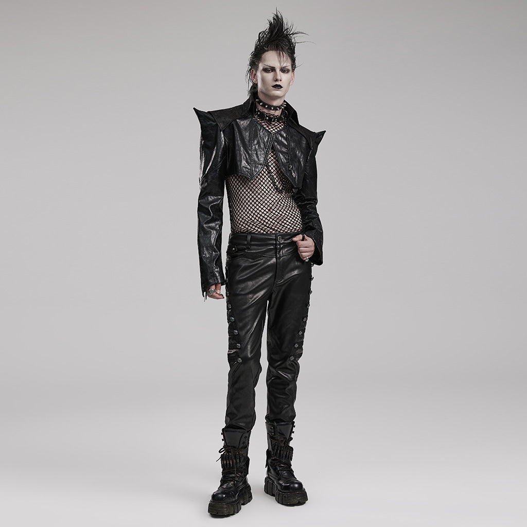WY-1564PDM Punk Rave Punk Jacket Cropped black Faux Leather with Spiked Shoulders?-??Punk Rave Clothing