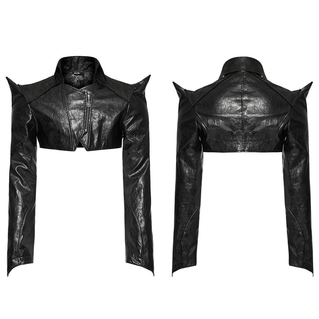 WY-1564PDM Punk Rave Punk Jacket Cropped black Faux Leather with Spiked Shoulders?-??Punk Rave Clothing
