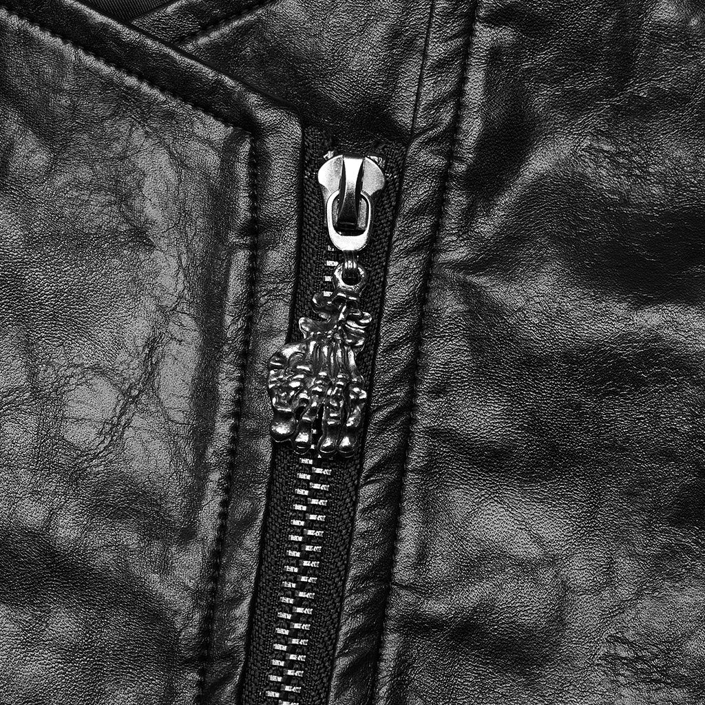 WY-1564PDM Punk Rave Punk Jacket Cropped black Faux Leather with Spiked Shoulders?-??Punk Rave Clothing