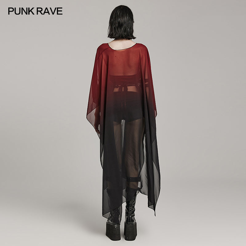 WY-1566DPF Punk Rave Gothic Shirt Sheer Long Drape Kimono Top with Belt?-??Punk Rave Clothing