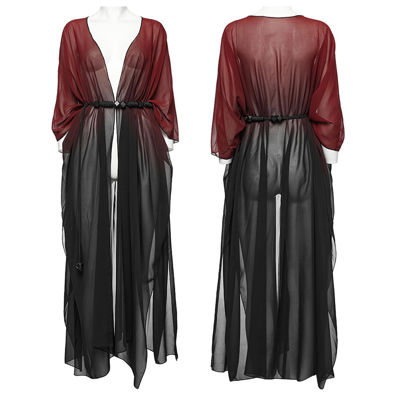 WY-1566DPF Punk Rave Gothic Shirt Sheer Long Drape Kimono Top with Belt?-??Punk Rave Clothing