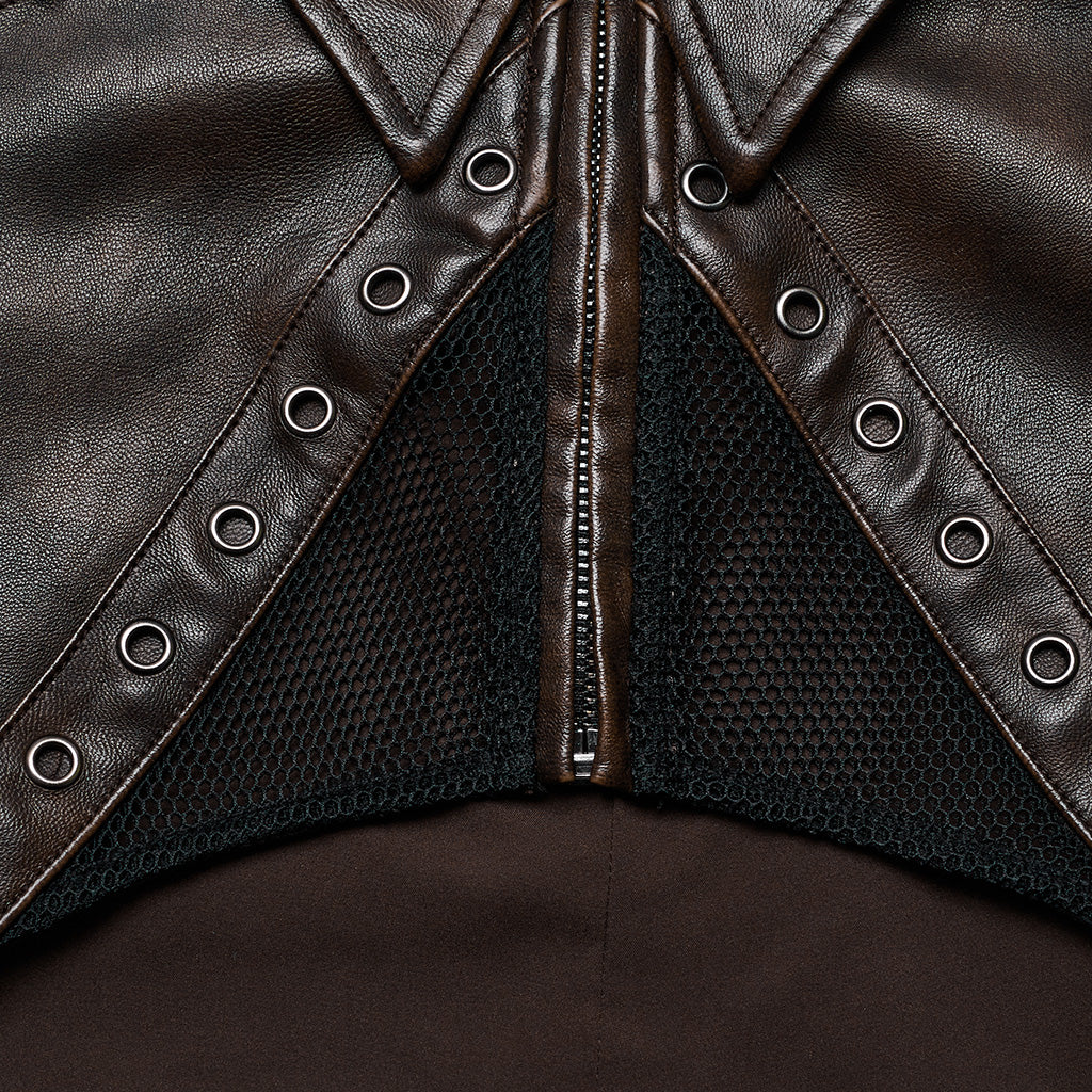 WY-1568PDF Punk Rave Punk Jacket Cropped Faux Leather Zip-Up with Studded Details