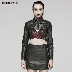 WY-1568PDF Punk Rave Punk Jacket Cropped Faux Leather Zip-Up with Studded Details