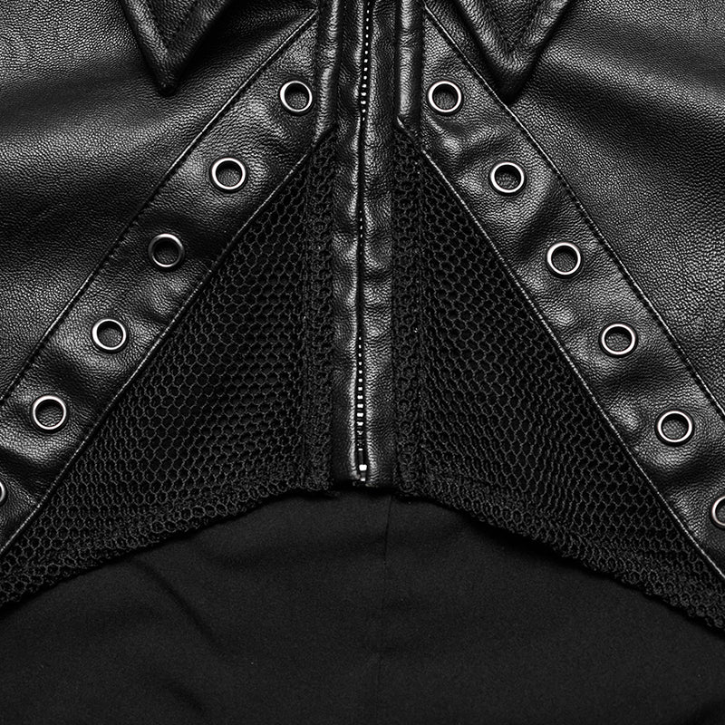 WY-1568PDF Punk Rave Punk Jacket Cropped Faux Leather Zip-Up with Studded Details