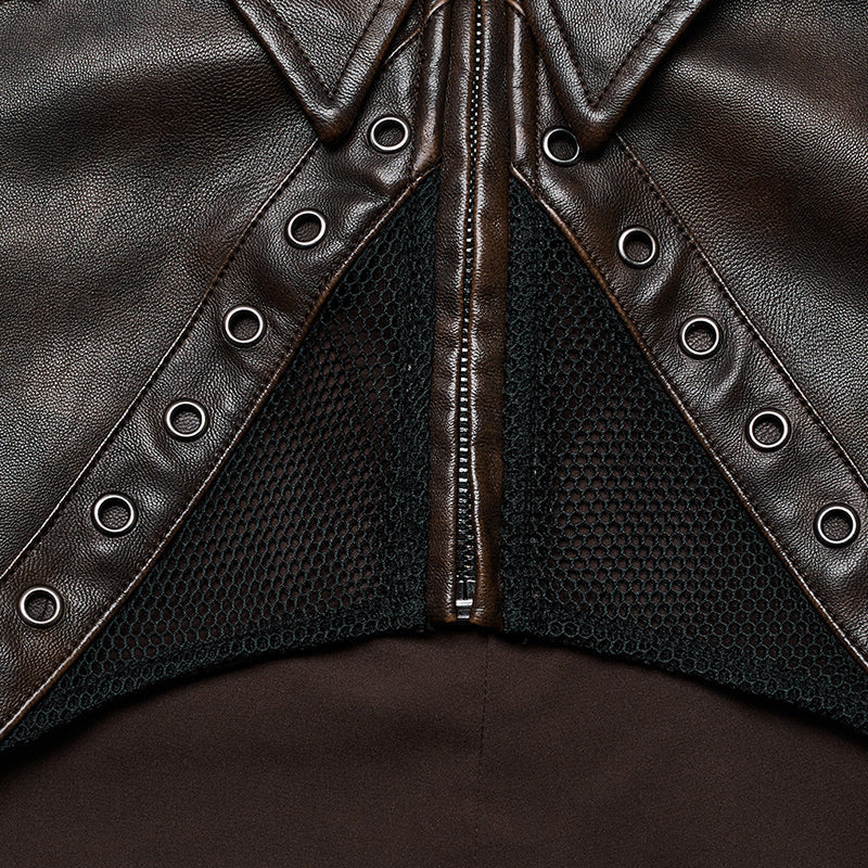 WY-1568PDF Punk Rave Punk Jacket Cropped Faux Leather Zip-Up with Studded Details?-??Punk Rave Clothing