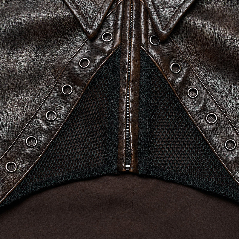 WY-1568PDF Punk Rave Punk Jacket Cropped Faux Leather Zip-Up with Studded Details