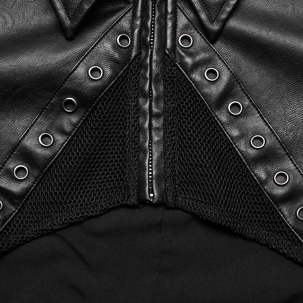 WY-1568PDF Punk Rave Punk Jacket Cropped Faux Leather Zip-Up with Studded Details