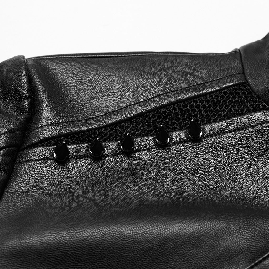 WY-1568PDF Punk Rave Punk Jacket Cropped Faux Leather Zip-Up with Studded Details