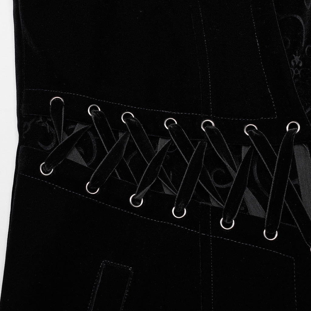 WY-1570XCM Punk Rave Gothic Coat Long black Velvet Victorian Trench with Spiked Shoulders?-??Punk Rave Clothing